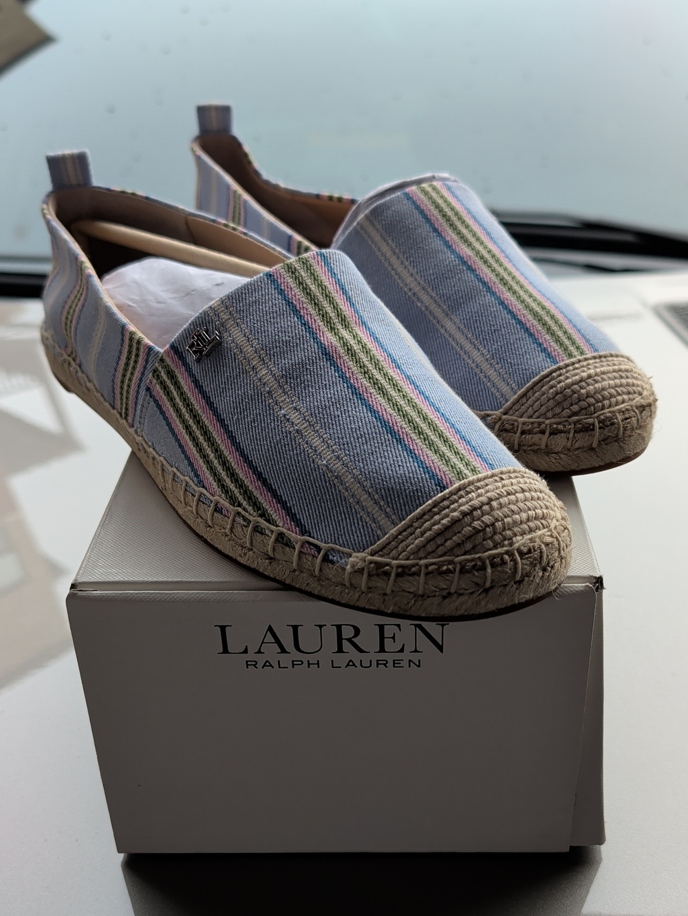Lauren Ralph Lauren Light Blue Striped Espadrille Slip-On